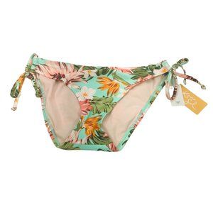 Kona Sol Women's Small Tie Sides Medium Cover Hipster Bikini Swim Bottom Floral